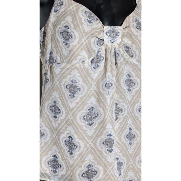 Ann Taylor LOFT Sleeveless Tank Top Beige White Blue Diamond Pattern Blouse 0 - Picture 2 of 4